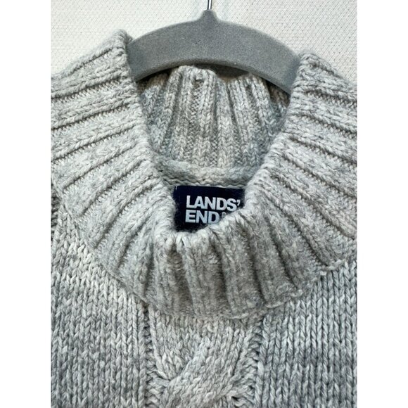 Lands End Womens Cable Knit  Sweater M/P Gray Wool Blend Fisherman Look - Picture 2 of 13